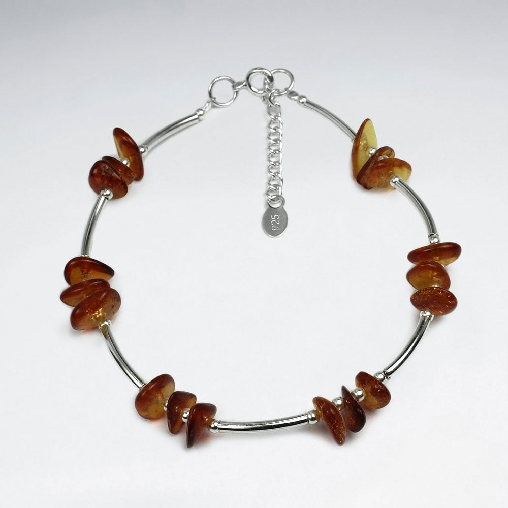 Staggered Amber & Sterling Silver Stone Bead Bracelet