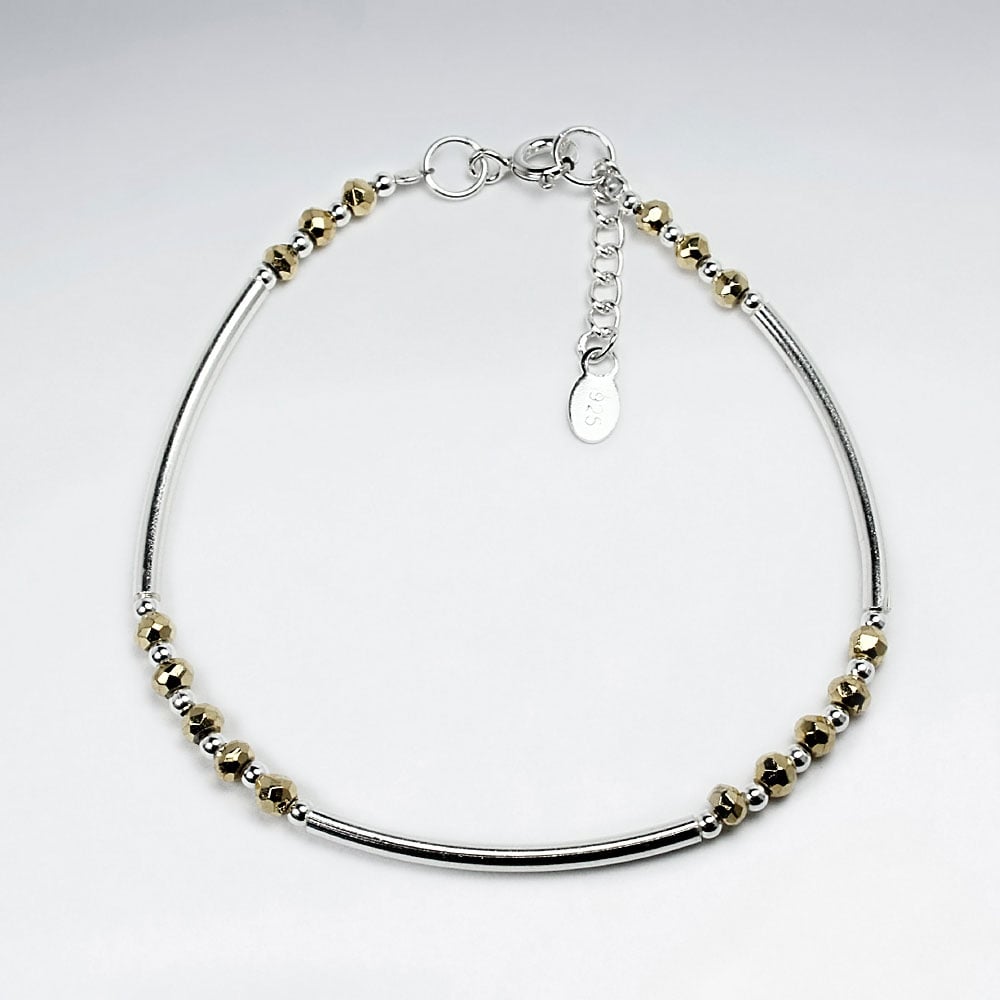 Sophisticated Elegance Silver Beaded Pyrite Bracelet