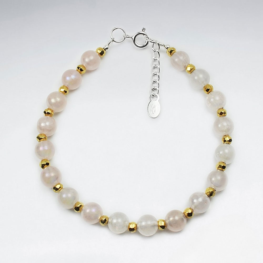 Sterling Silver Rose Quartz Pyrite Bracelet