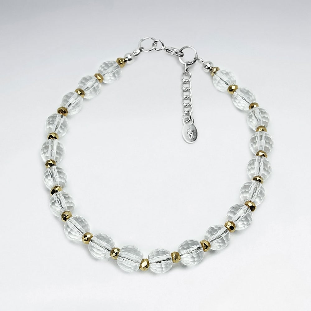 Adjustable Clasp Sterling Silver Rainbow Pyrite Bead Bracelet