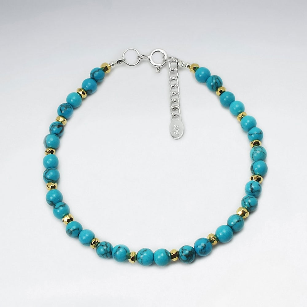 Peaceful Meaning Silver Turquoise Pyrite Bracelet