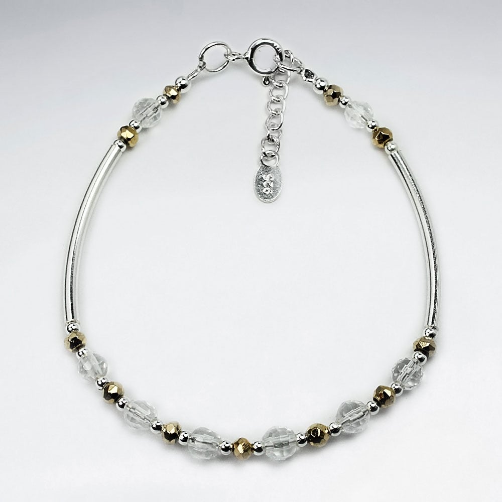 Silver Elegant Lines Rainbow Pyrite Bracelet