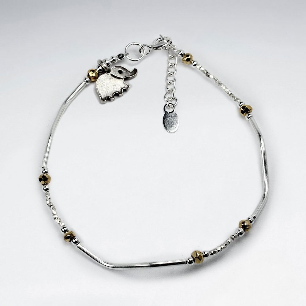 Pyrite & Silver Elephant Charm Bracelet