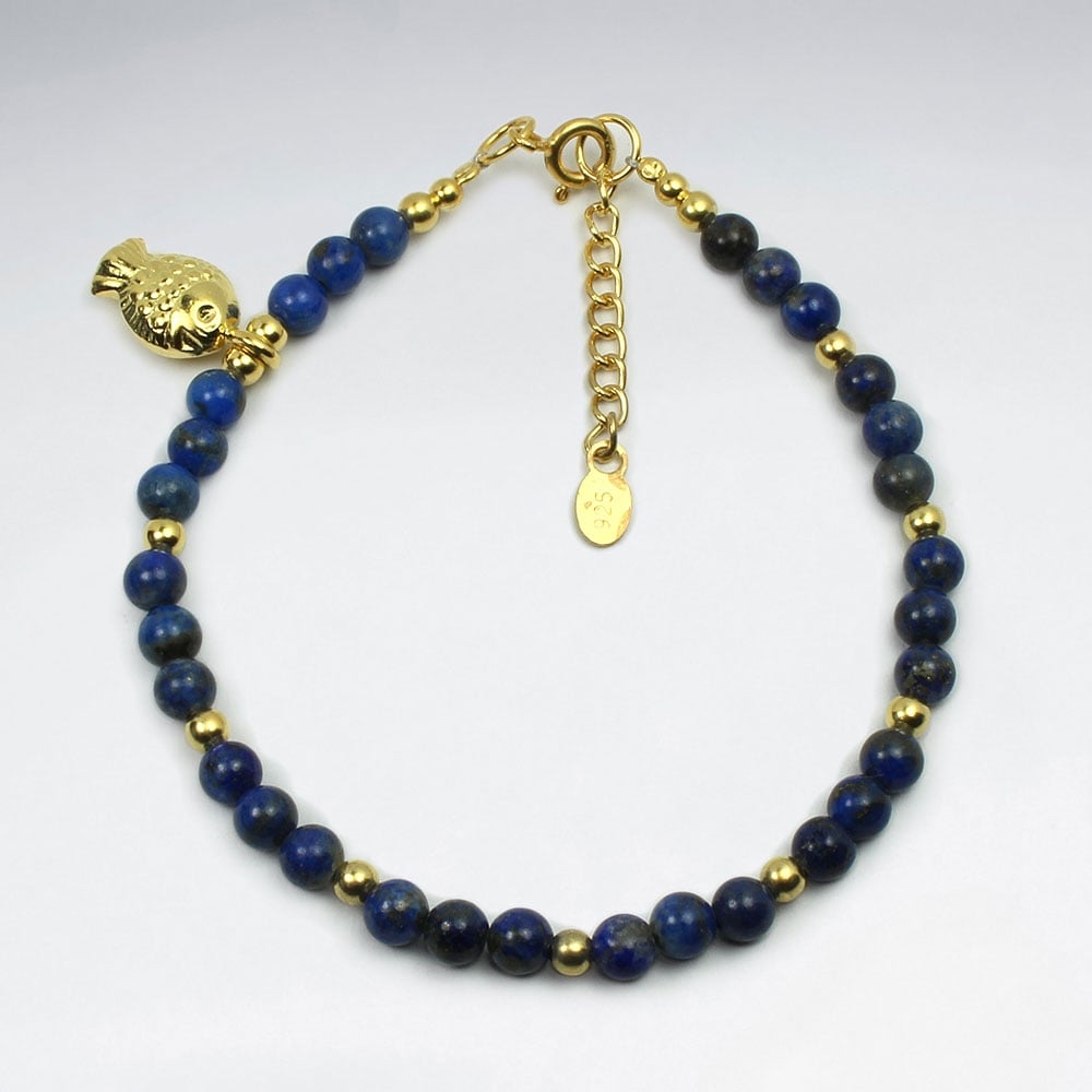 Lapis Lazuli Fish Charm & Sterling Silver Bracelet