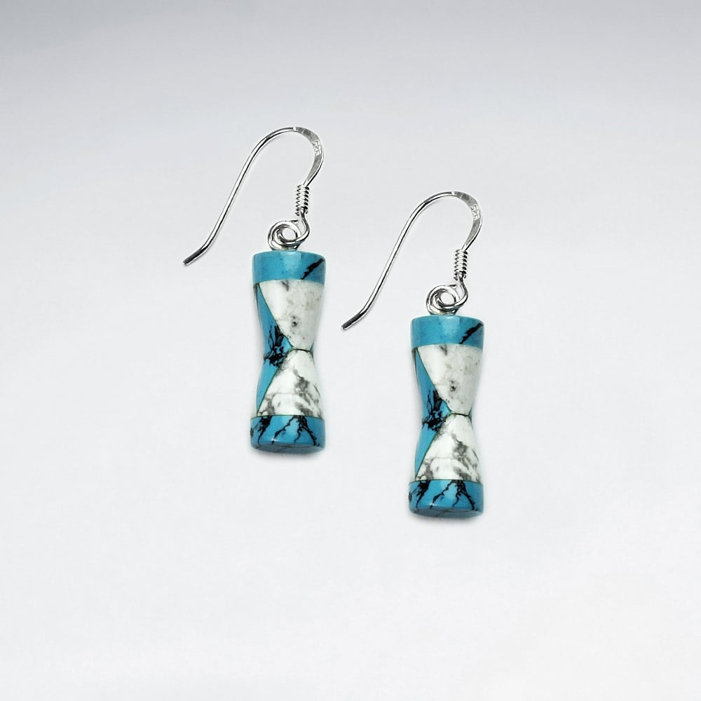 Howlite & Turquoise Tube Dangle Hook Earrings