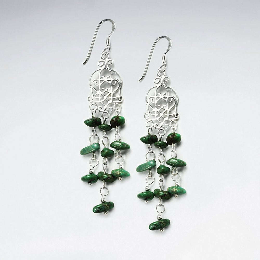 Sterling Silver and Turquoise Wirework Chime Cascade Dangle Earrings