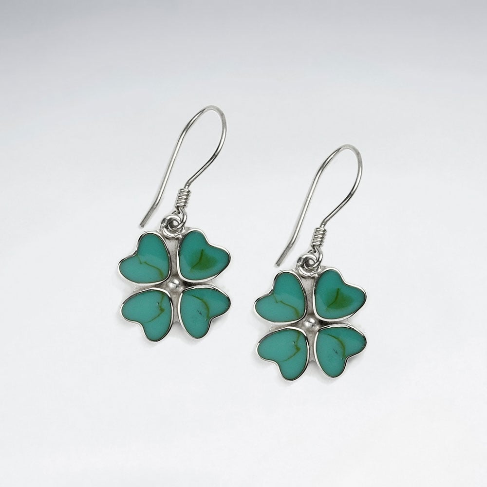 Turquoise Four Leaf Clover Dangle Earrings