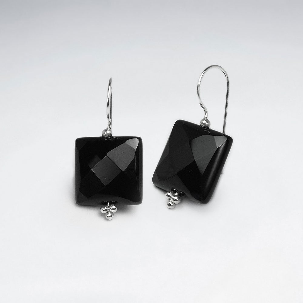 Sophisticated Faceted Square Black Stone Earrings