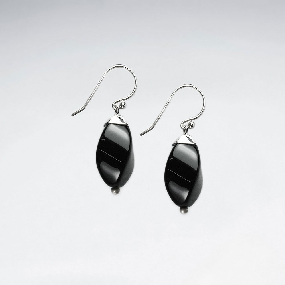 Black Stone Suave Silhouette Dangle Hook Earrings
