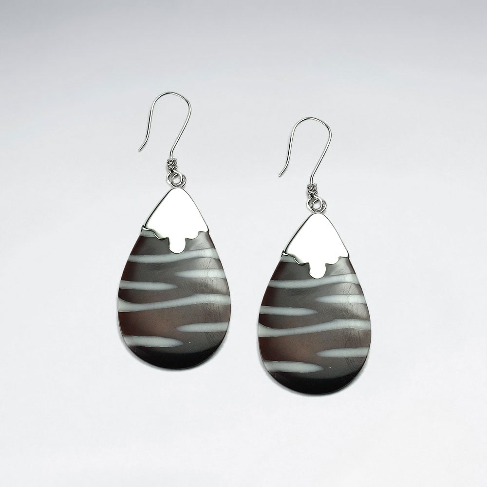 Zebra Shell Silver Teardrop Earrings