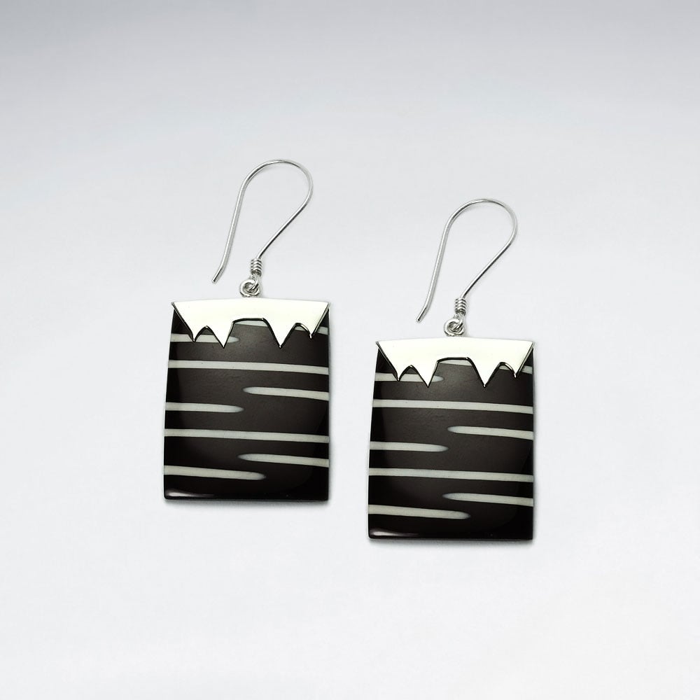 Sterling Silver Zebra Shell Square Statement Earrings