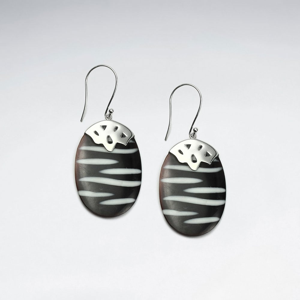 Zebra Shell Oval Dangle Earrings