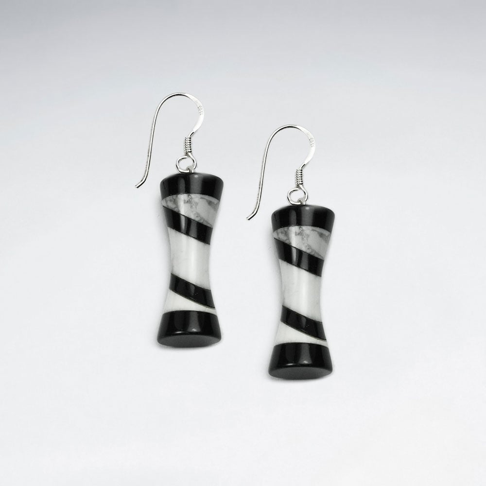 Howlite & Black Stone Stripe Tube Dangle Earrings