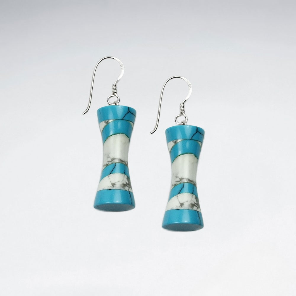 Howlite & Black Stone Stripe Tube Dangle Earrings