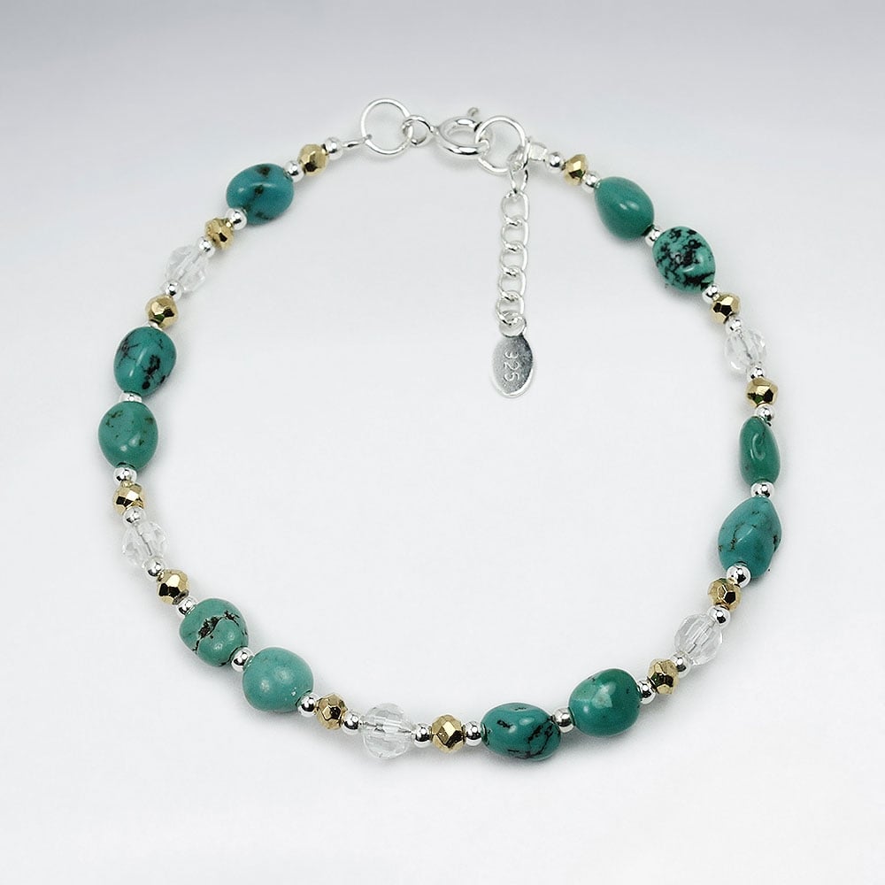 Mixed Stone Clear & Green Bead Stone Bracelet