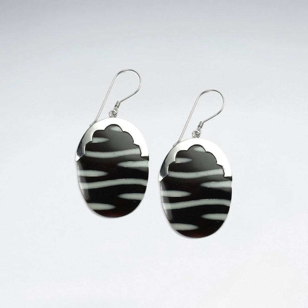 Edgy Zebra Shell Oval Earrings