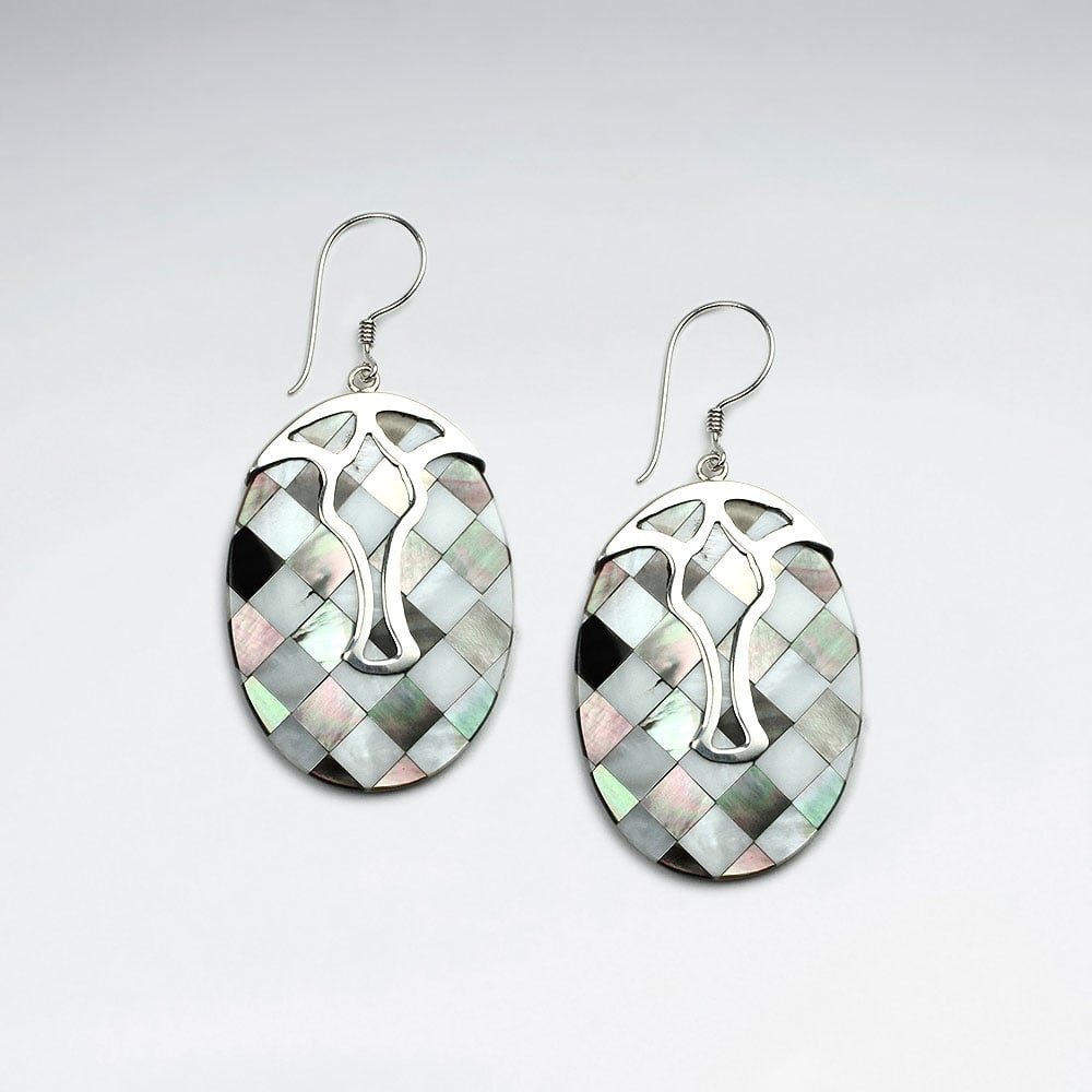 Lattice Shell Oval and Silverwork Adornment Earrings