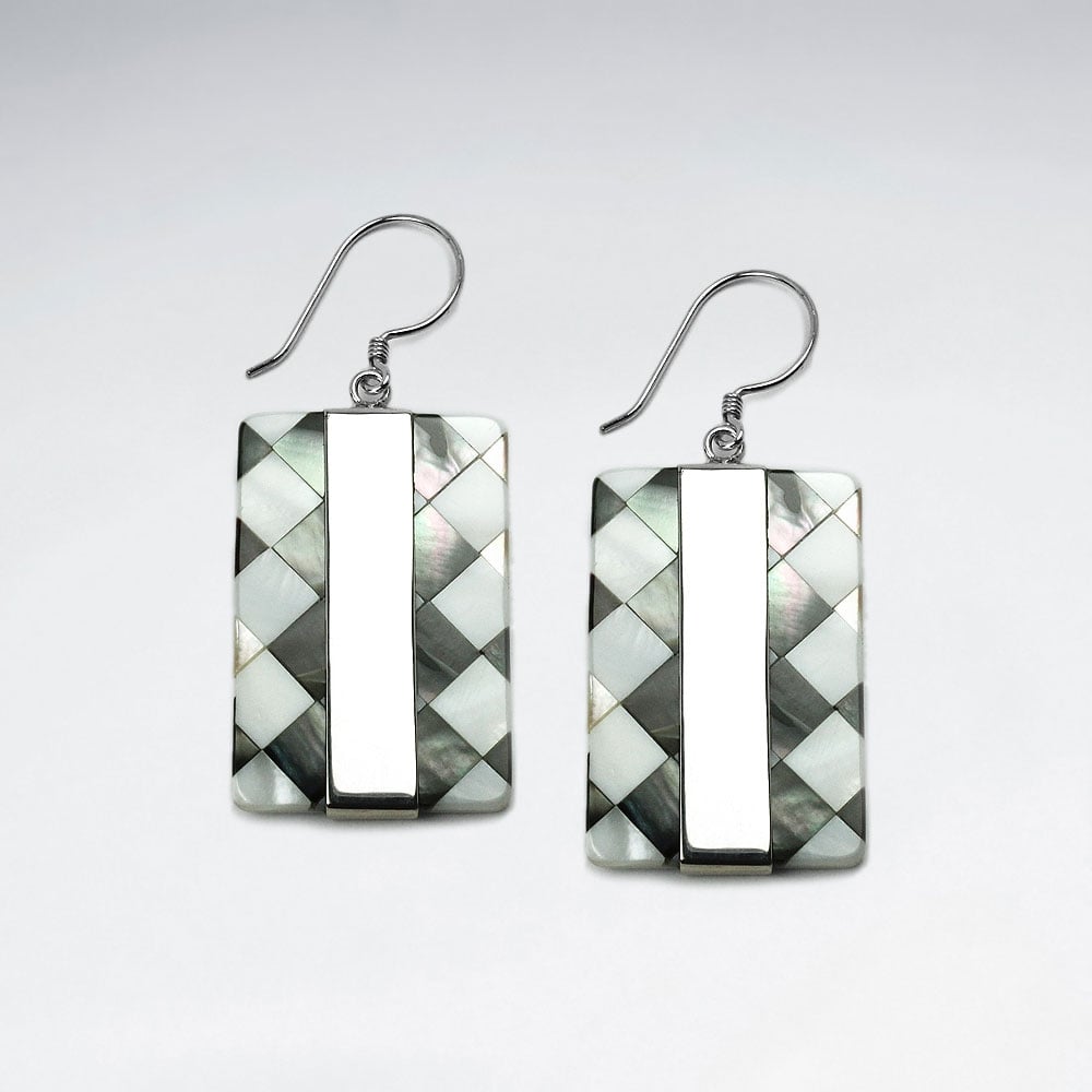 Lattice Shell Rectangle Stripe Dangle Earrings