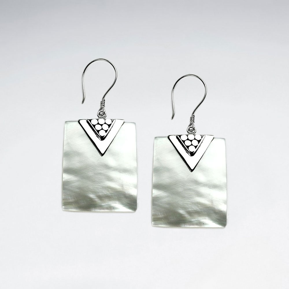 Sterling Silver and Mother Of Pearl Ornate Square Earrings