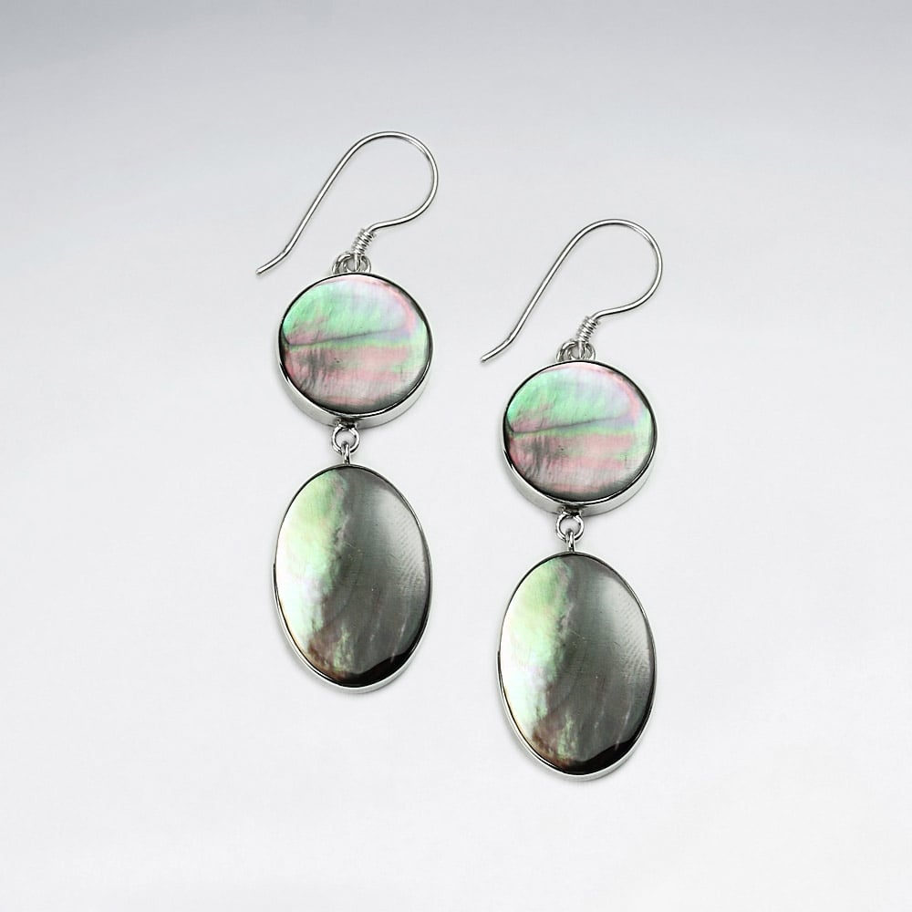 Circle and Oval Mother Of Pearl Double Drop Dangle Earrings