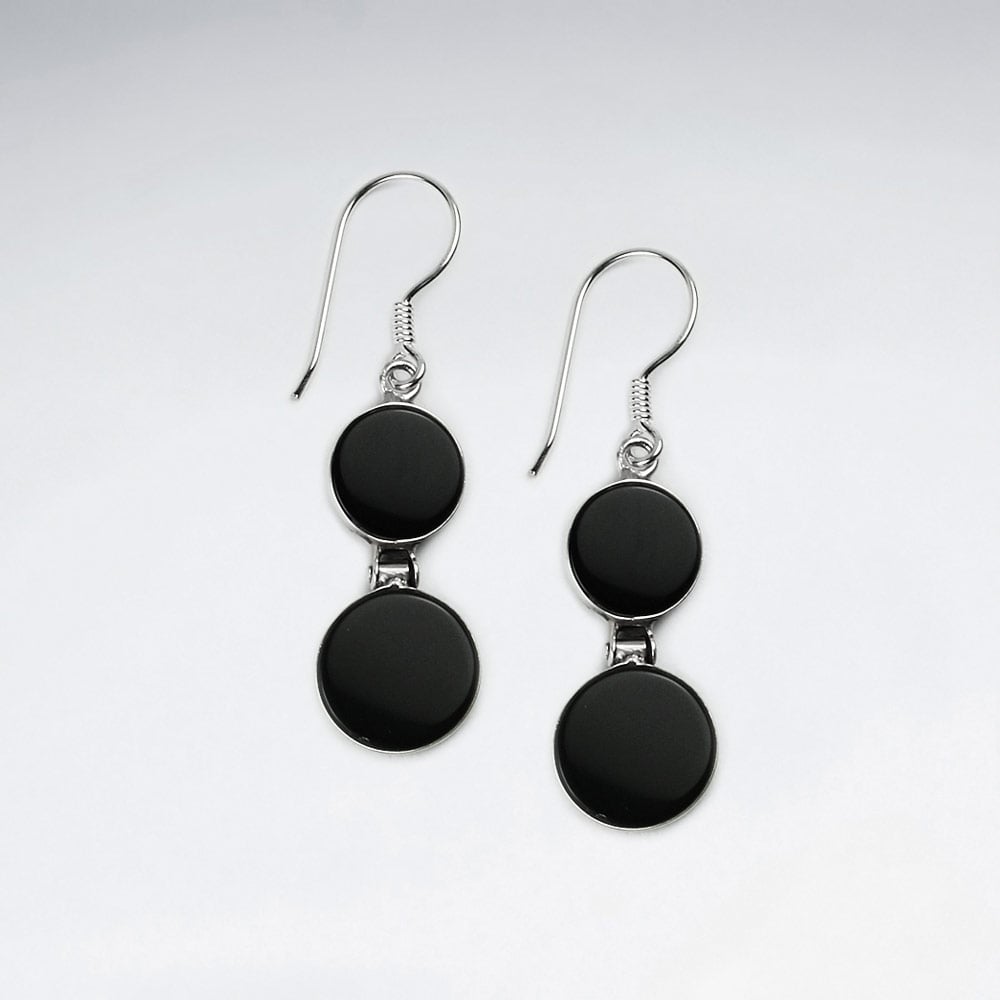 Black Stone Circle Silhouettes Dangle Earrings