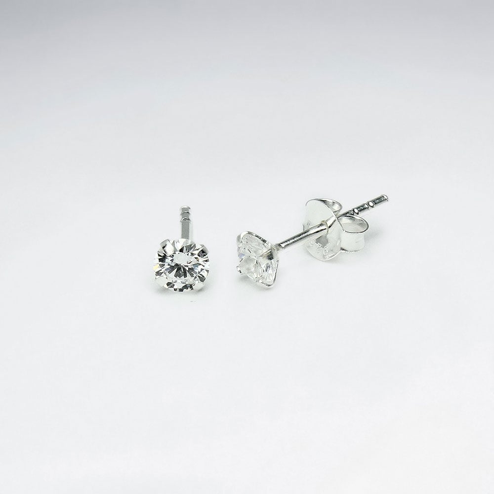 Sparkling CZ and Silver Stud Earrings