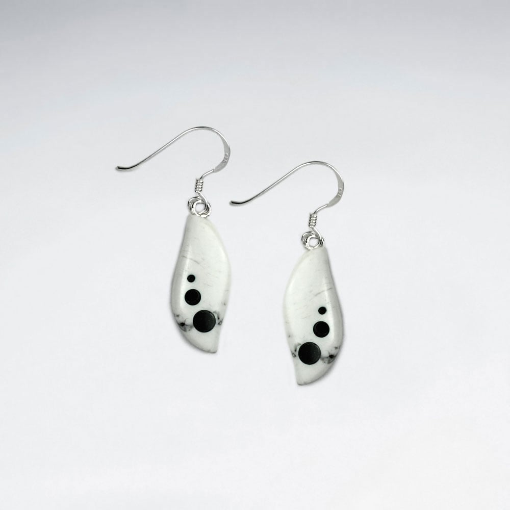 Howlite & Black Stone Dotted Organic Style Dangle Earrings