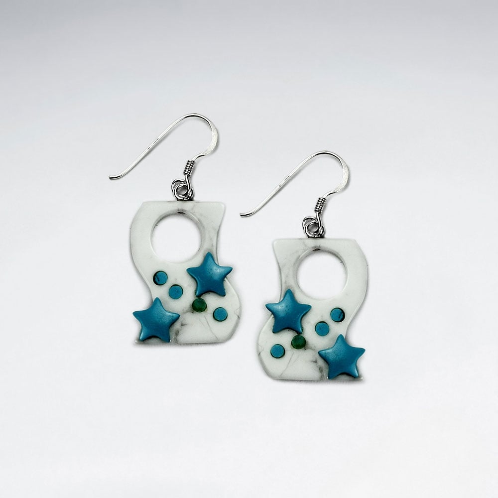 Star Studded Rectangle Howlite & Black Stone Earrings