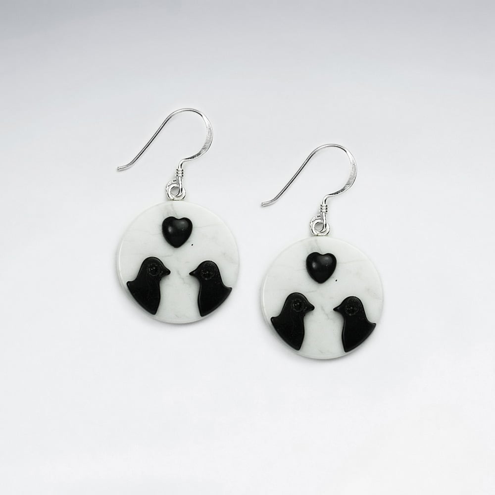 Howlite & Black Stone Love Birds Ciclet Dangle Earrings