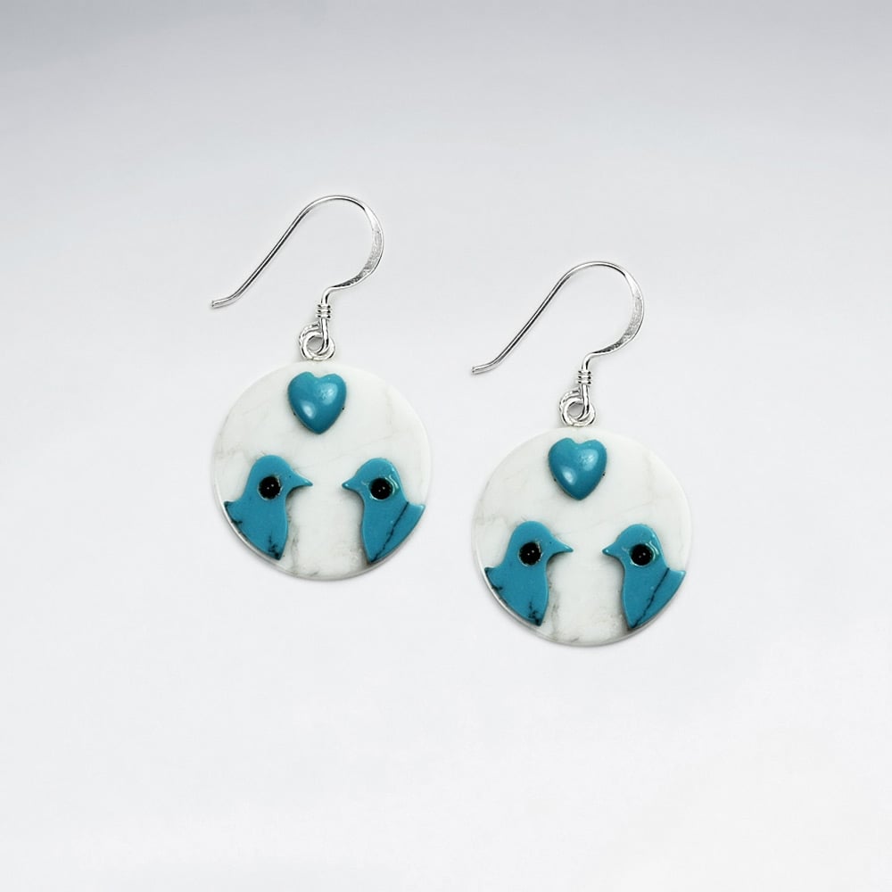 Howlite & Black Stone Love Birds Ciclet Dangle Earrings