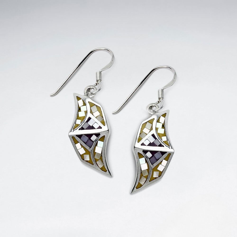 Shell and Silver Sweeping Lines Organic Shape Dangle Earrings