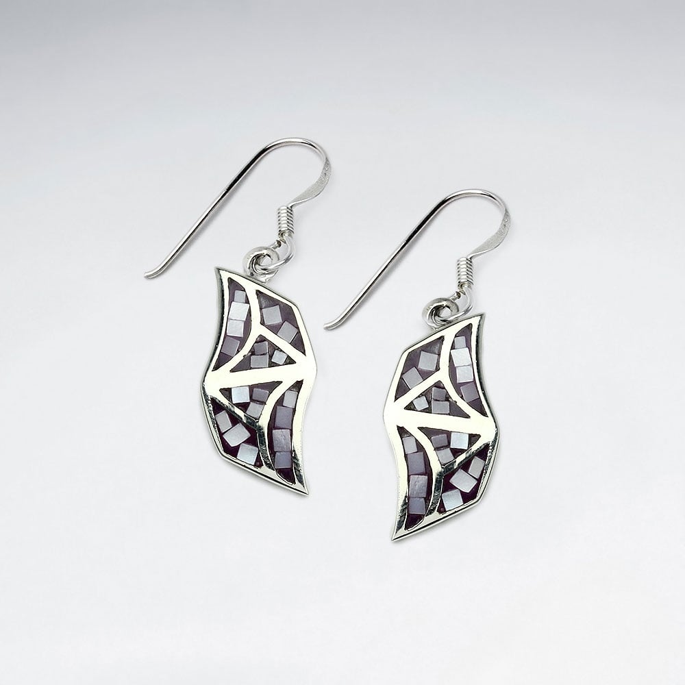 Shell and Silver Sweeping Lines Organic Shape Dangle Earrings