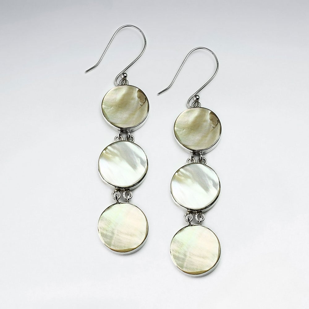 Mother Of Pearl Triple Circle Silhouette Cascade Dangle Hook Earrings
