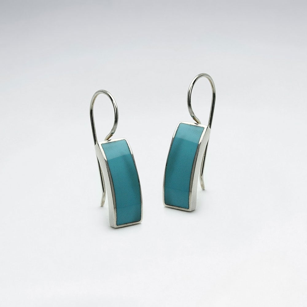 Turquoise Curved Silver Rectangle Earrings