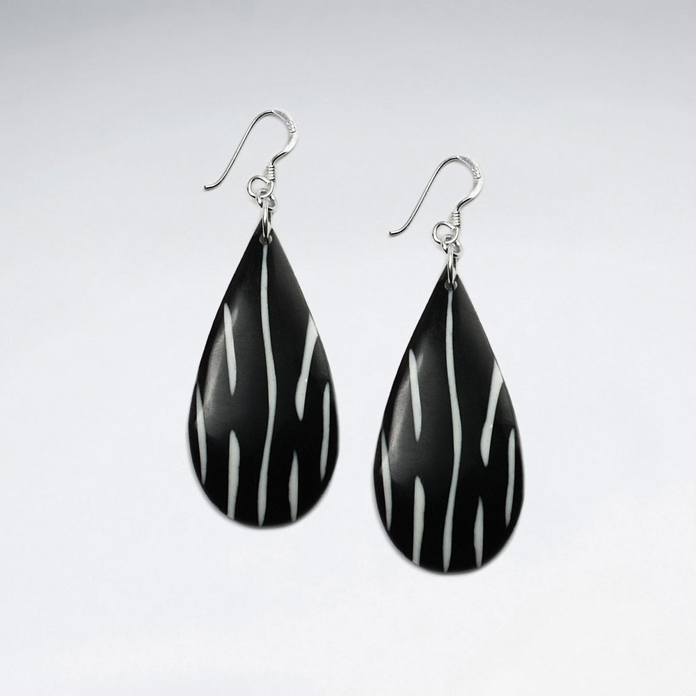 Zebra Shell Teardrop Dangle Earrings