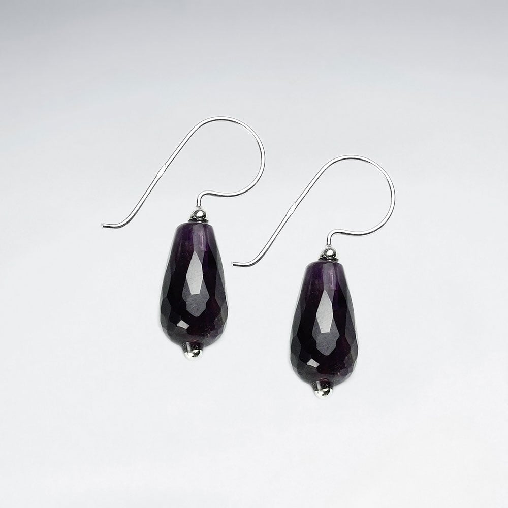 Amethyst Faceted Partial Teardrop Earrings