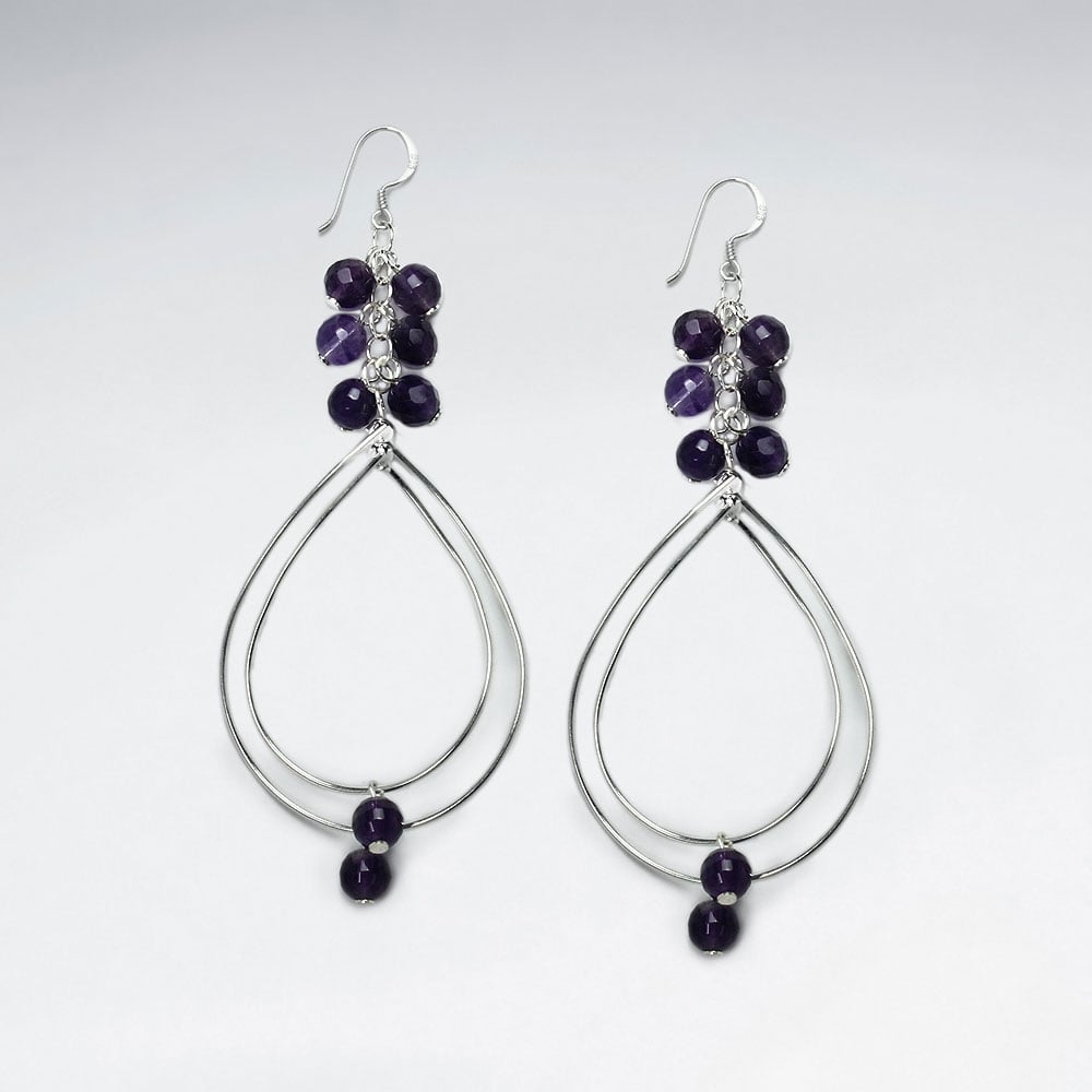 Amethyst Charms and Silver Wirework Teardrop Dangle Earrings