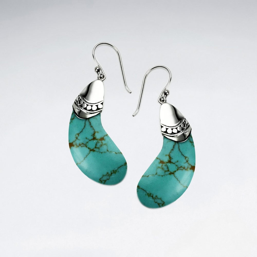 Green Howlite Kidney Shaped Sterling Silver Dangle Earrings