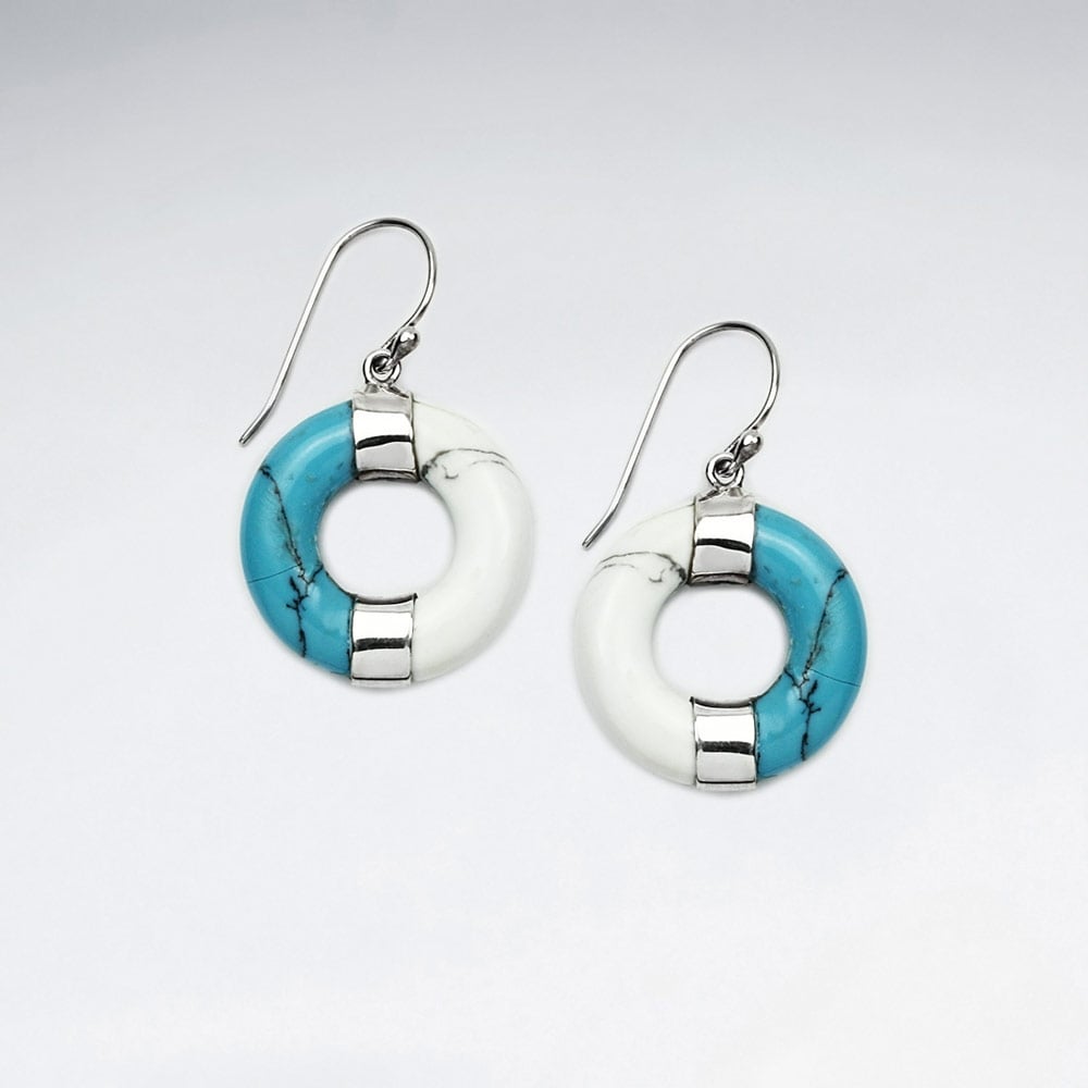 Open Circles Sterling Silver & Howlite Earrings