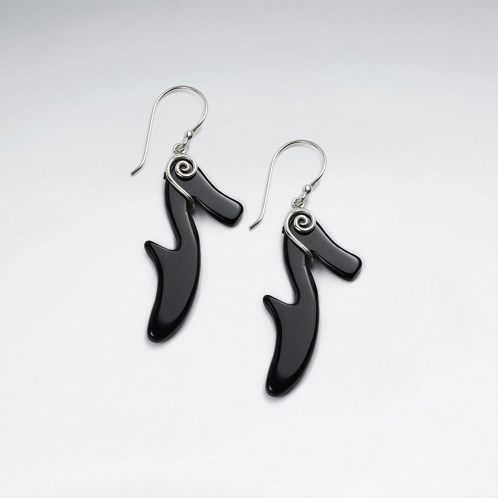 Black Stone Stiletto Silhouette Earrings