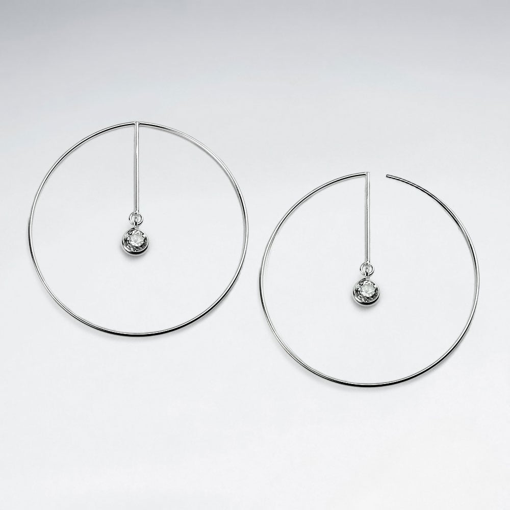 Silver Hoop CZ Dangle Earrings