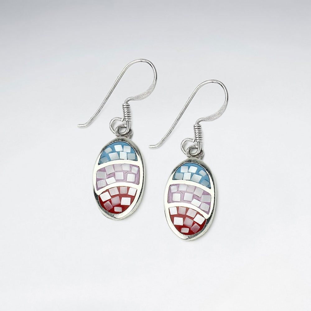 Shell Egg Shaped Oval Colored Mosaic Earrings