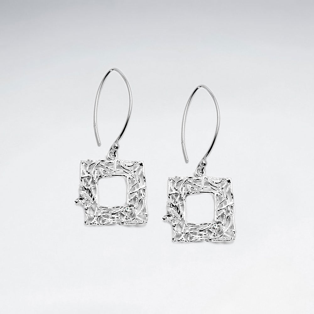 Sterling Silver Openwork Square CZ Studded Earrings