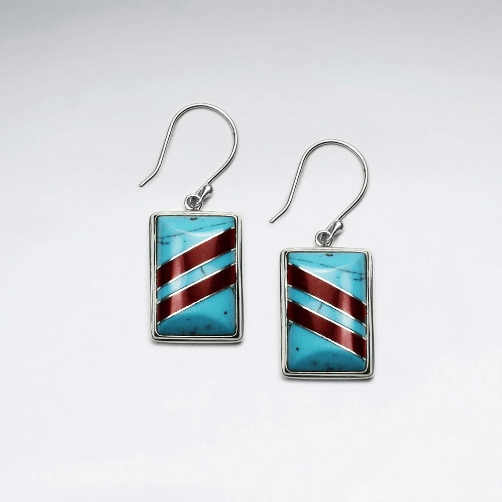 Black Stone & Howlite Striped Rectangle Earrings