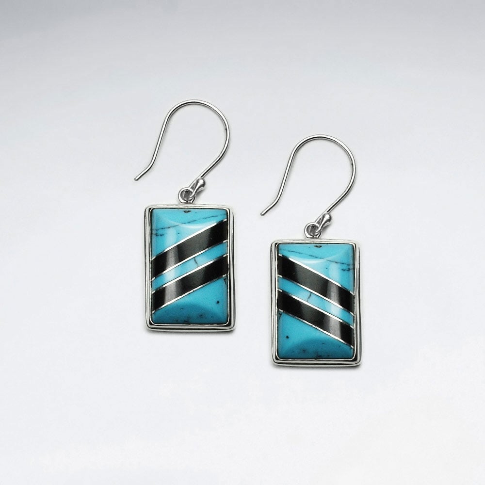 Black Stone & Howlite Striped Rectangle Earrings