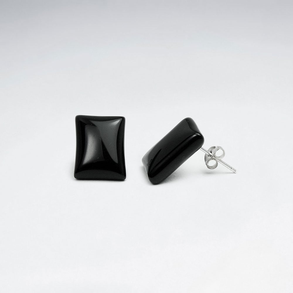 Black Stone Plump Rectangle Stud Earrings