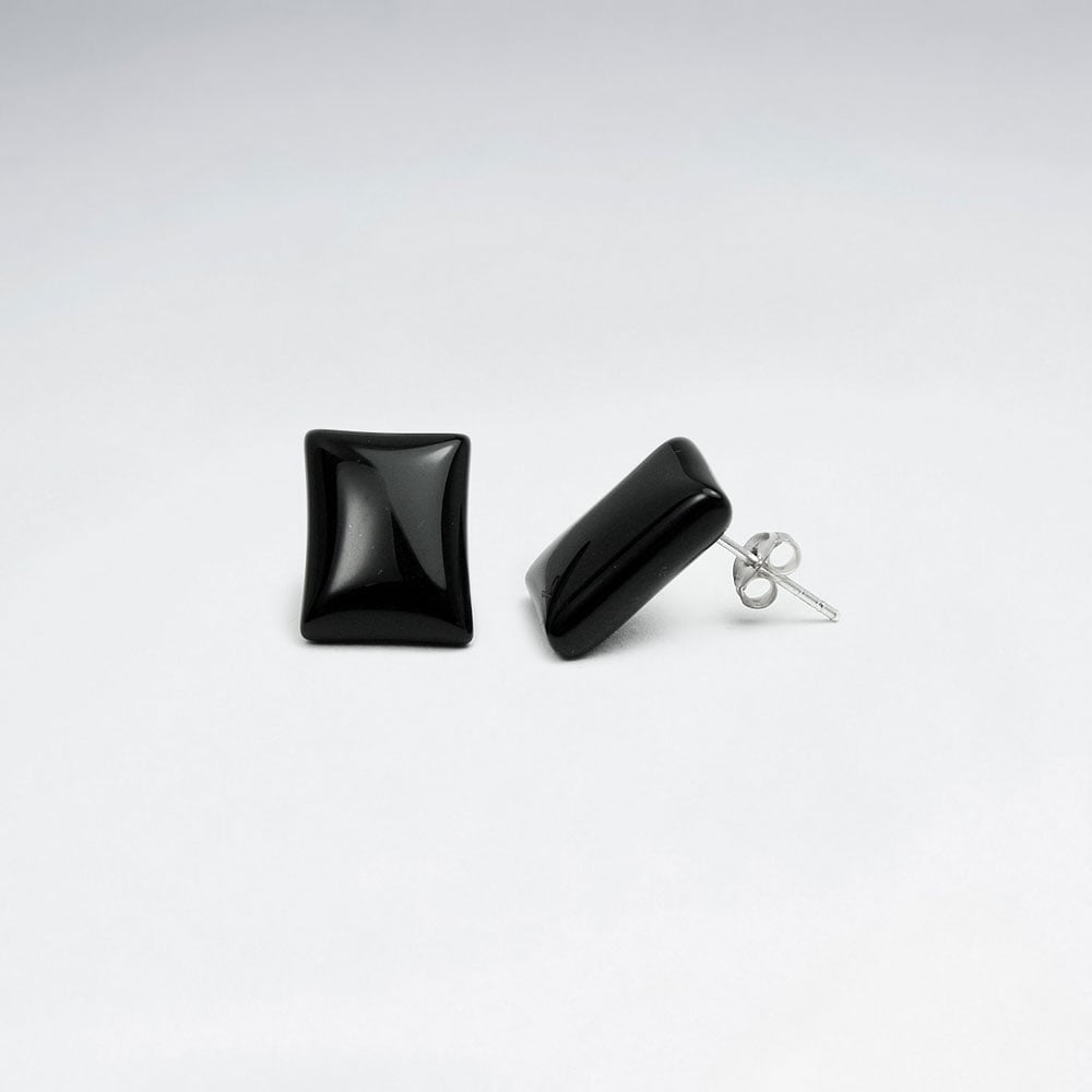 Black Stone Plump Rectangle Stud Earrings