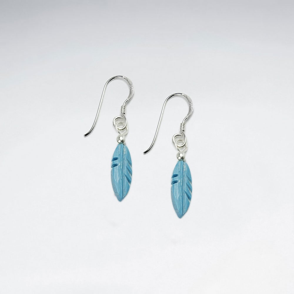 Dainty Turquoise Feather Dangle Hook Earrings