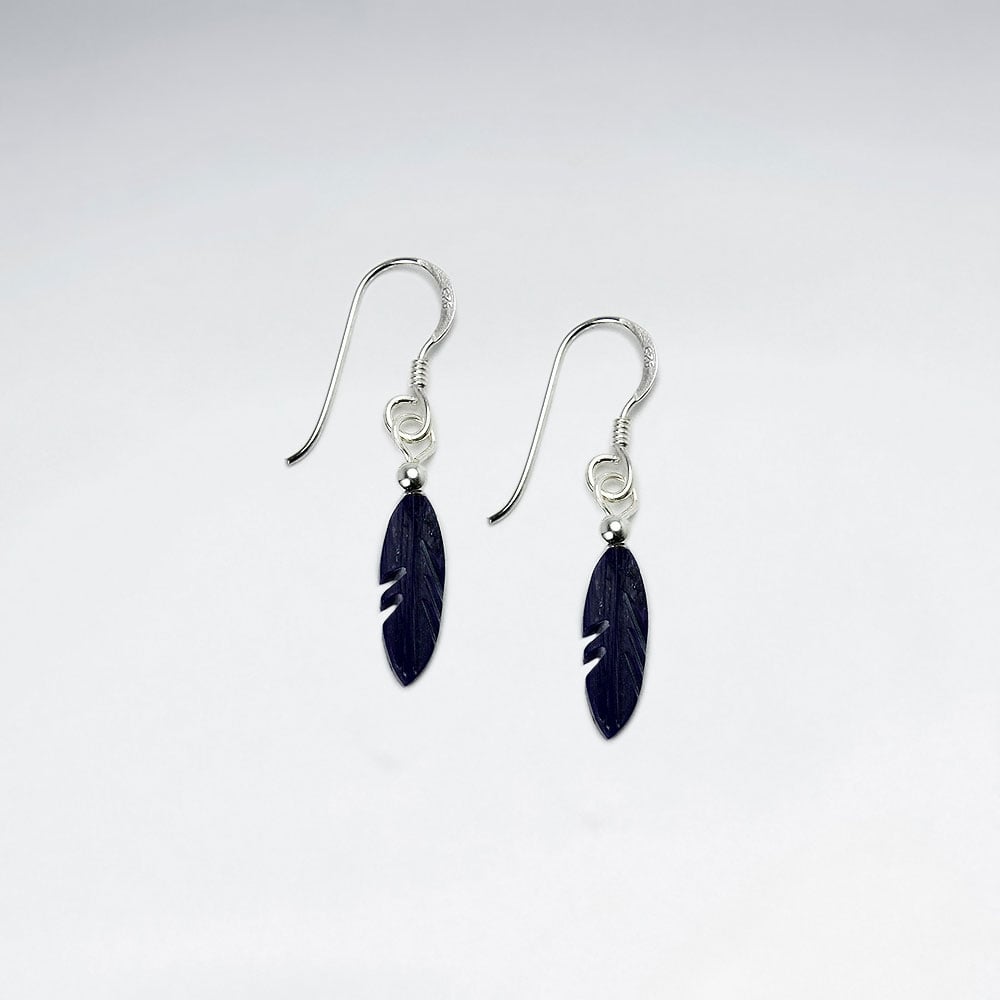 Dainty Turquoise Feather Dangle Hook Earrings