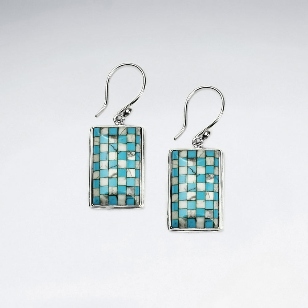 Black & White Checkered Rectangle Dangle Hook Earrings